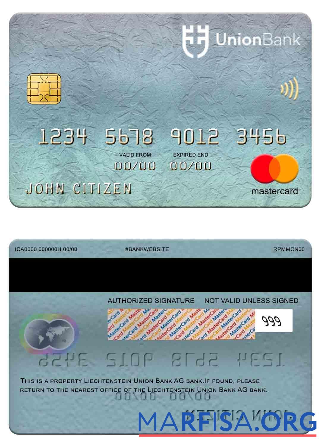 Blank Liechtenstein Union Bank AG bank mastercard download for verification